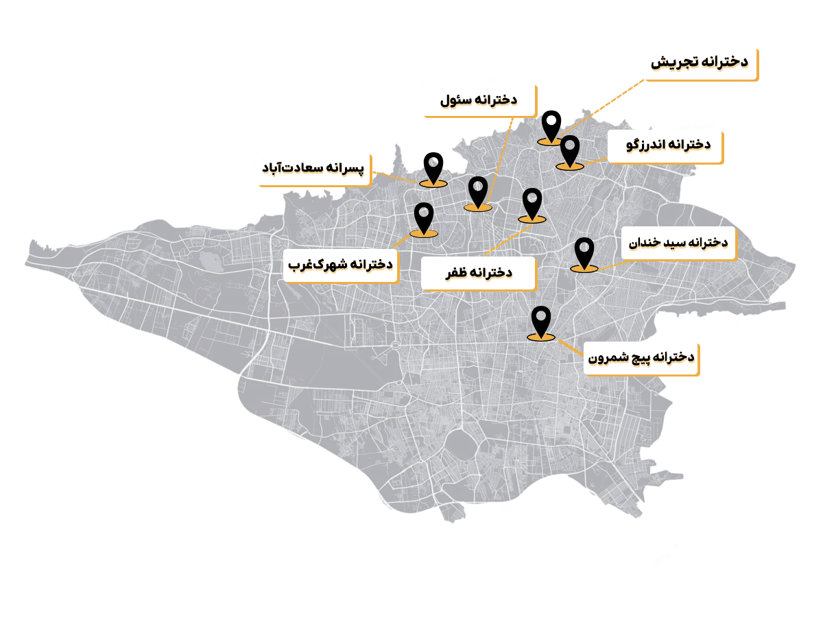 نقشه شعبات جاوجم در تهران